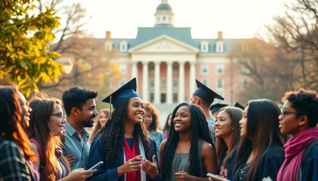 A vibrant academic setting with students and faculty in lively discussion, showcasing the prestigious BCA scholarship program. In the foreground, a group of diverse, ambitious high school graduates engage in animated conversation, their expressions filled with hope and determination. The middle ground features a grand, stately university building, its architecture a blend of traditional and modern elements, symbolizing the program's rich legacy and forward-thinking approach. The background is bathed in warm, golden lighting, creating a sense of opportunity and success. The overall atmosphere conveys the transformative power of the BCA scholarship, empowering young minds to pursue their educational dreams and shape a brighter future.