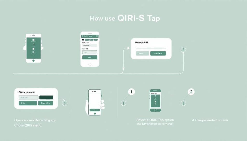 Langkah-langkah menggunakan QRIS Tap dengan ilustrasi visual Langkah-langkah menggunakan QRIS Tap dengan ilustrasi visual