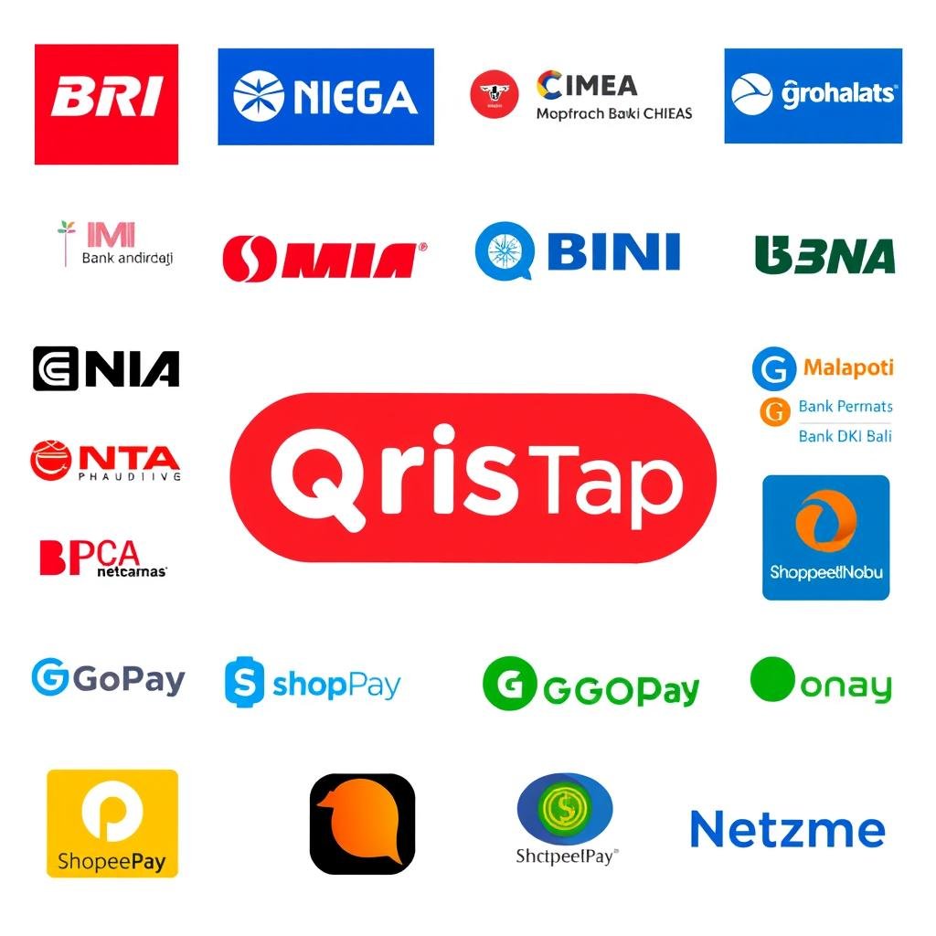 Logo-logo bank dan e-wallet yang mendukung QRIS Tap Logo-logo bank dan e-wallet yang mendukung QRIS Tap