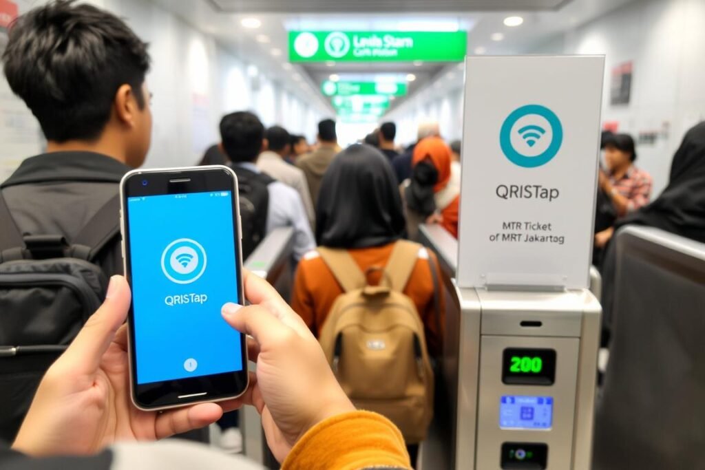 Penggunaan QRIS Tap di transportasi umum seperti MRT Jakarta Penggunaan QRIS Tap di transportasi umum seperti MRT Jakarta
